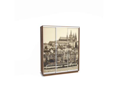 Шкаф-купе 1770 Леон 2 с фотопечатью на стекле Прага (Дуб стирлинг)